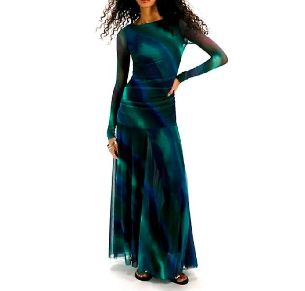 Whimsical Free People Sunnei Mesh Maxi Dress Deep Ocean Ruched Day To Night